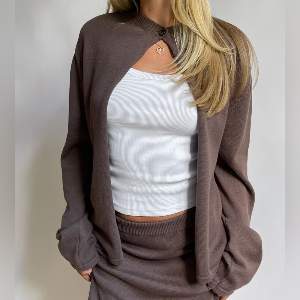 Djerf Avenue Button Up Cardigan Cocoa